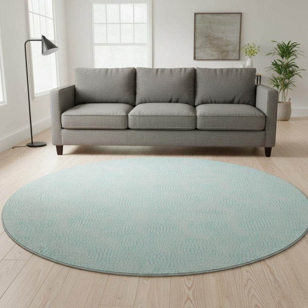 HomeRoots 8' Aqua and Ivory Geometric Washable Round Rug - Stylish UV-Protected, Stain-Resistant, Durable Design 682892