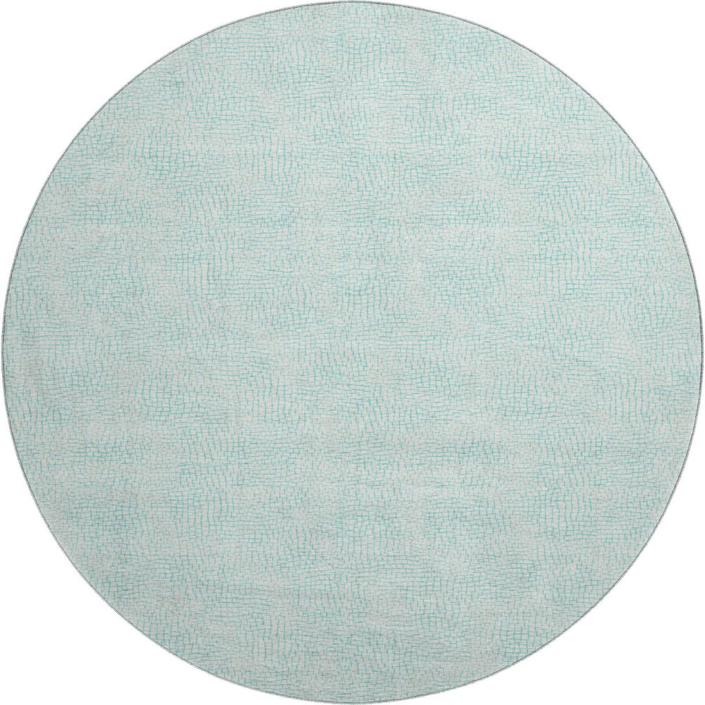 HomeRoots 8' Aqua and Ivory Geometric Washable Round Rug - Stylish UV-Protected, Stain-Resistant, Durable Design 682892
