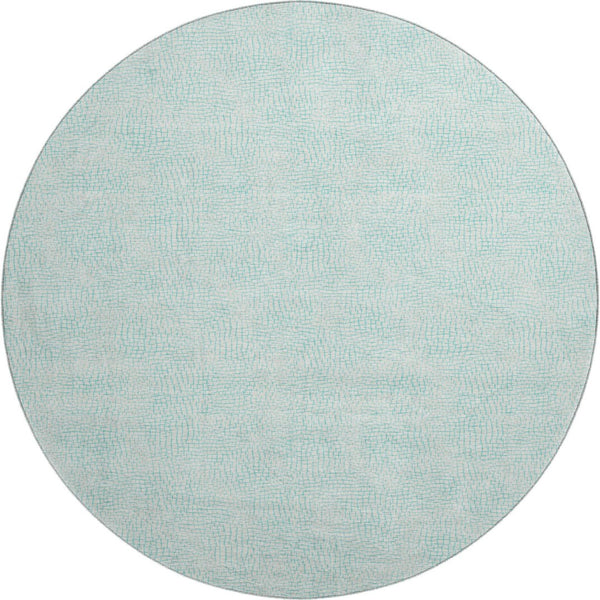 HomeRoots 8' Aqua and Ivory Geometric Washable Round Rug - Stylish UV-Protected, Stain-Resistant, Durable Design 682892