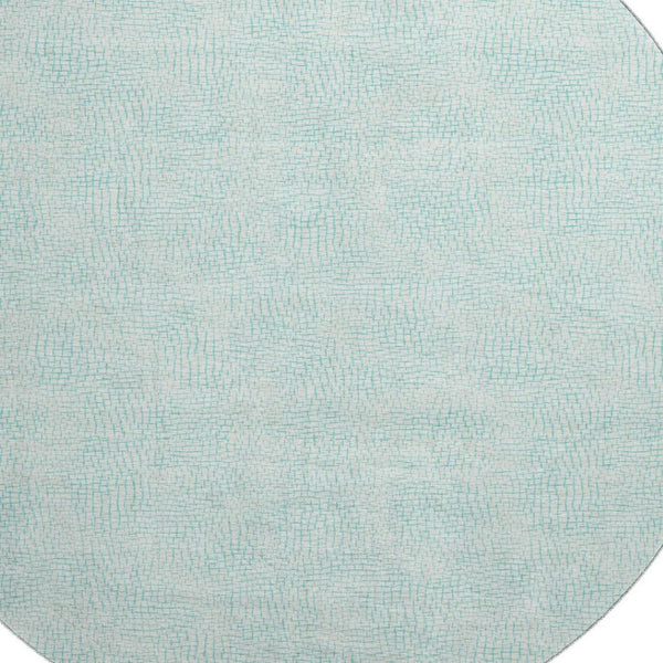 HomeRoots 8' Aqua and Ivory Geometric Washable Round Rug - Stylish UV-Protected, Stain-Resistant, Durable Design 682892