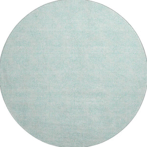 HomeRoots 8' Aqua and Ivory Geometric Washable Round Rug - Stylish UV-Protected, Stain-Resistant, Durable Design 682892
