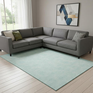 HomeRoots 10' Aqua and Ivory Geometric Washable Area Rug - Durable, Stain-Resistant, UV-Protected for Homes 682895