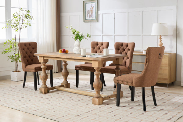 English Elm Nikki Modern Tufted Linen Dining Chair with Solid Wood Frame, High-Rebound Cushion, Nailhead Trim, 300 lb Capacity Coffee W1143P233649