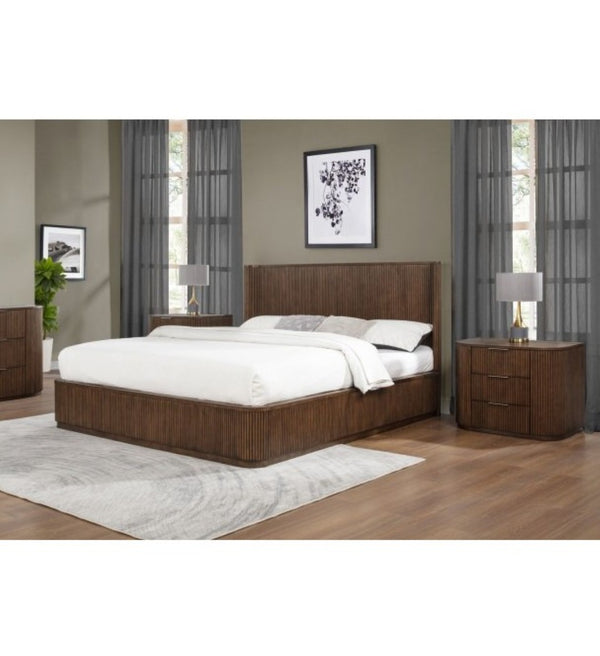 English Elm Fluted Solid Wood 3-drawer Nightstand with Textured Grooves for Modern Bedroom Storage Brown B011P474543