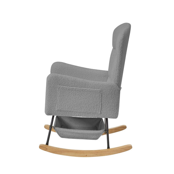 English Elm Beige Plush Teddy Fabric Rocking Chair High Back Armchair for Nursery or Reading Nook Grey W3985P386792