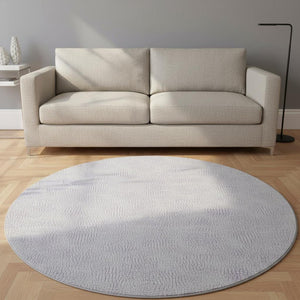 HomeRoots 8' Modern Lavender and Ivory Geometric Round Rug - Washable, UV Protected, Stylish for Homes 682904