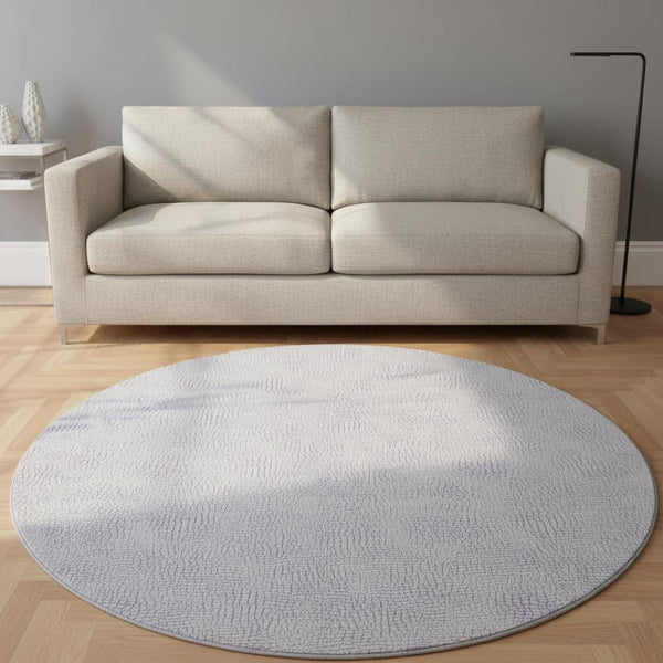 HomeRoots 8' Modern Lavender and Ivory Geometric Round Rug - Washable, UV Protected, Stylish for Homes 682904