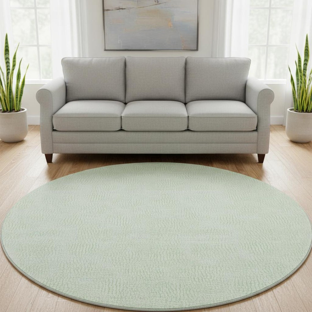 HomeRoots 8' Mint Green & Ivory Geometric Round Rug - Washable, UV Protected, Durable & Stylish for Homes 682910