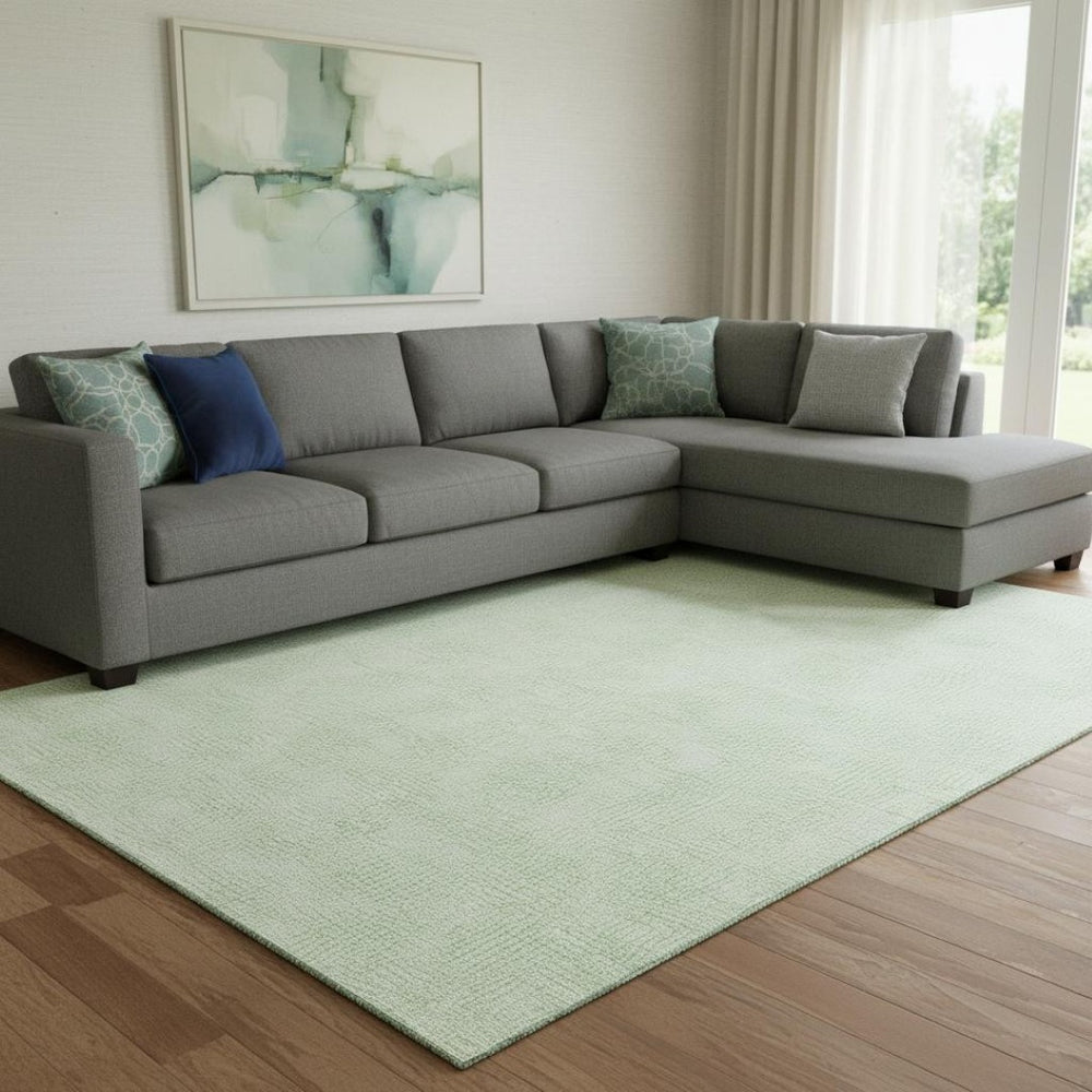 HomeRoots 10' X 14' Mint Green and Ivory Geometric Washable Area Rug with UV Protection for Modern Homes 682913