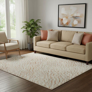 HomeRoots 5' X 8' Stylish Peach & Ivory Geometric Area Rug - Washable, UV Protected, Perfect for Homes! 682915