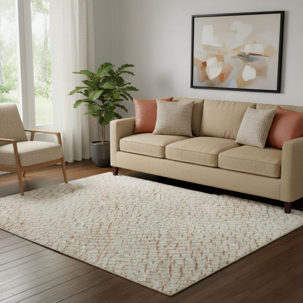 HomeRoots 5' X 8' Stylish Peach & Ivory Geometric Area Rug - Washable, UV Protected, Perfect for Homes! 682915