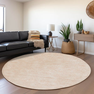 HomeRoots 8' Peach and Ivory Geometric Round Rug - Washable, UV Protected, Pet-Friendly for Modern Spaces 682916