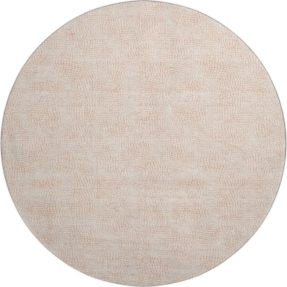 HomeRoots 8' Peach and Ivory Geometric Round Rug - Washable, UV Protected, Pet-Friendly for Modern Spaces 682916