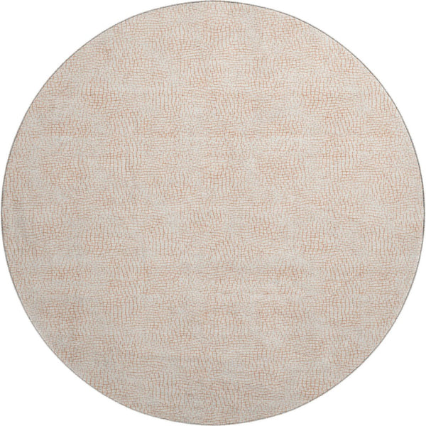 HomeRoots 8' Peach and Ivory Geometric Round Rug - Washable, UV Protected, Pet-Friendly for Modern Spaces 682916