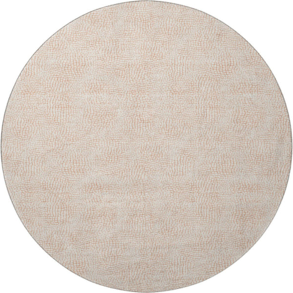 HomeRoots 8' Peach and Ivory Geometric Round Rug - Washable, UV Protected, Pet-Friendly for Modern Spaces 682916