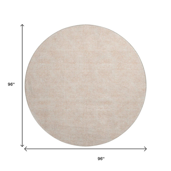 HomeRoots 8' Peach and Ivory Geometric Round Rug - Washable, UV Protected, Pet-Friendly for Modern Spaces 682916