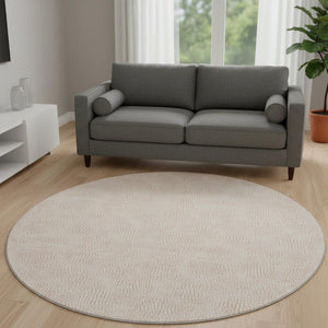 HomeRoots 8' Peach and Ivory Geometric Round Rug - Washable, UV Protected, Pet-Friendly for Modern Spaces 682916