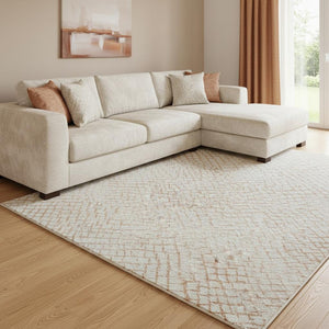 HomeRoots 8' X 10' Peach and Ivory Geometric Area Rug - Washable, Stain-Resistant, UV Protected for Modern Homes 682917