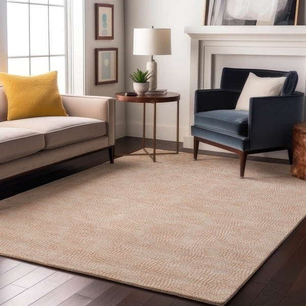 HomeRoots 9' X 12' Peach & Ivory Geometric Area Rug - Durable, Washable, UV-Protected, Ideal for Active Homes 682918
