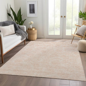 HomeRoots 9' X 12' Peach & Ivory Geometric Area Rug - Durable, Washable, UV-Protected, Ideal for Active Homes 682918