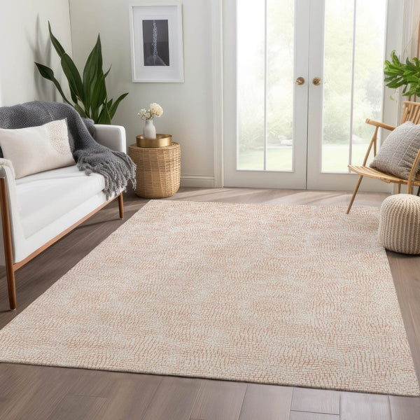 HomeRoots 9' X 12' Peach & Ivory Geometric Area Rug - Durable, Washable, UV-Protected, Ideal for Active Homes 682918