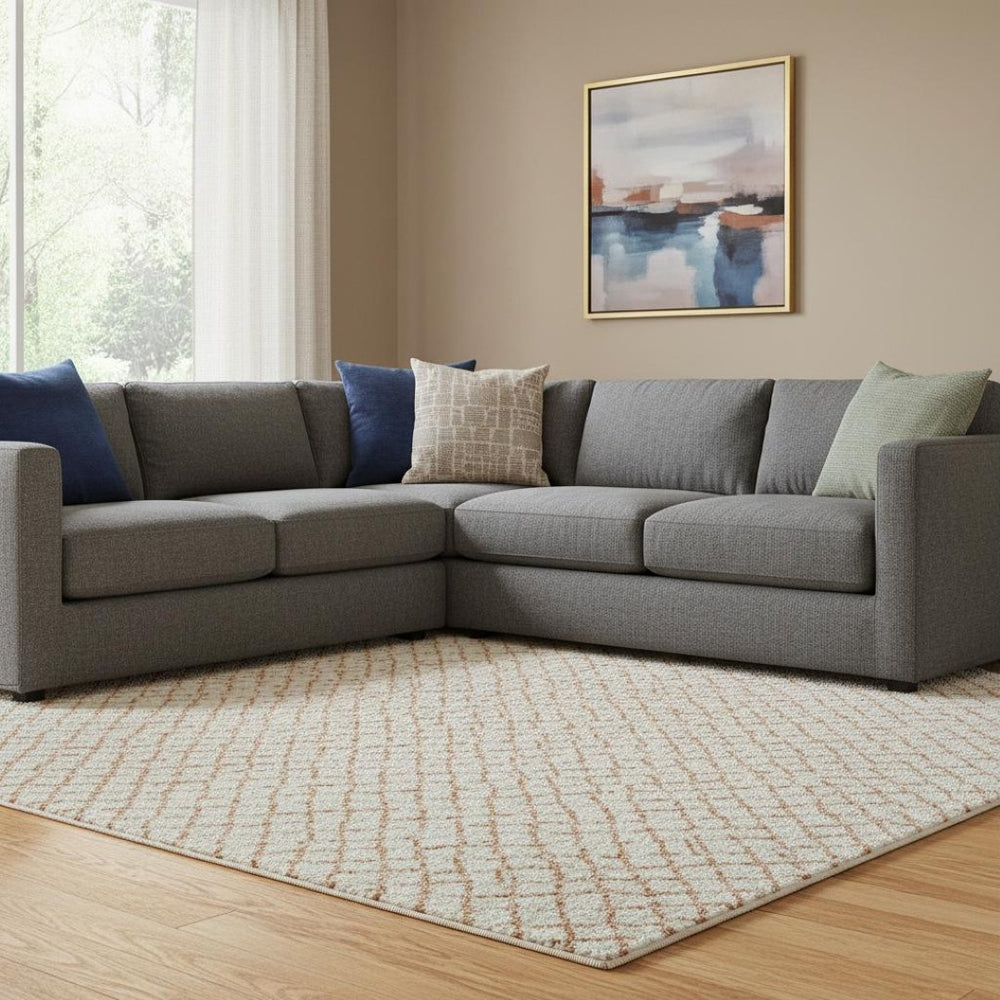 HomeRoots 10' X 14' Peach and Ivory Geometric Area Rug – Durable, Washable, Modern Design with UV Protection 682919