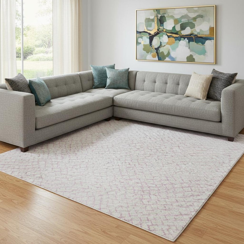 HomeRoots 10' X 14' Pink Geometric Area Rug - Washable, UV-Protected & Stylish for Modern Living Spaces 682925