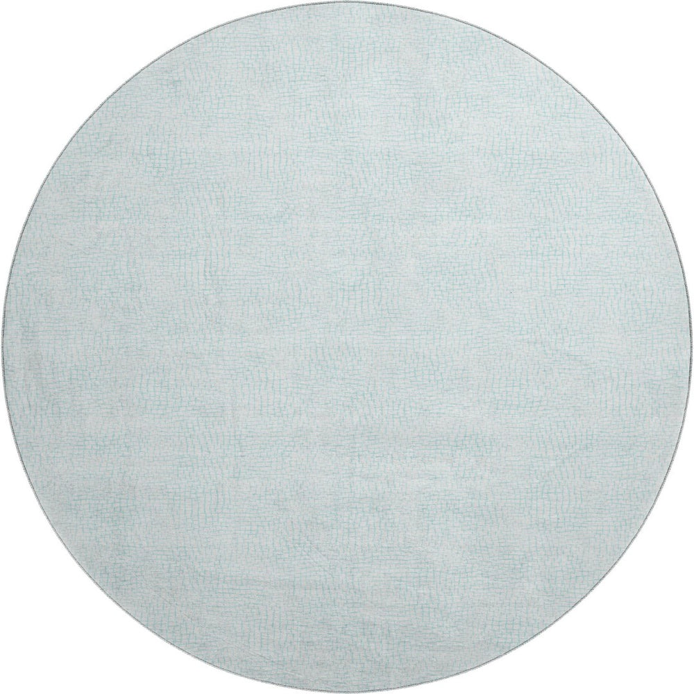 HomeRoots 8' Modern Sky Blue & Ivory Geometric Round Rug - Washable, UV Protected, Durable for Families & Pets 682928