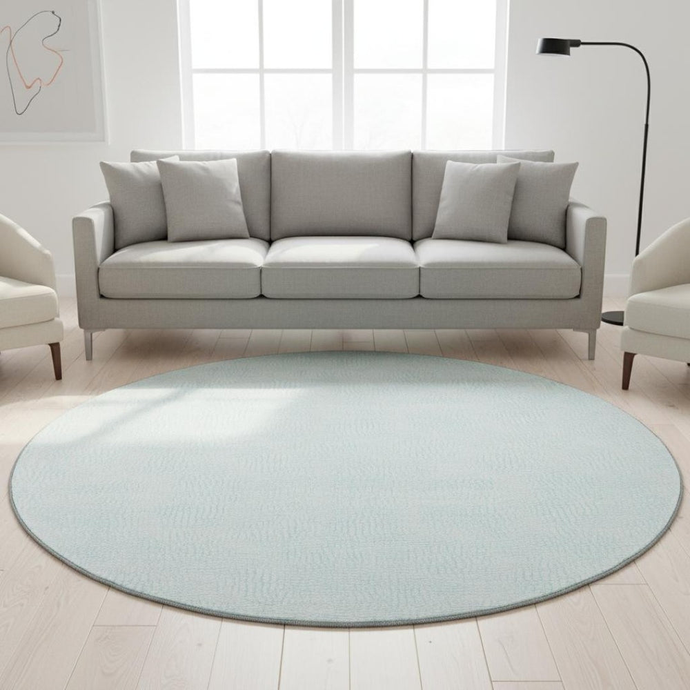 HomeRoots 8' Modern Sky Blue & Ivory Geometric Round Rug - Washable, UV Protected, Durable for Families & Pets 682928