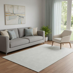 HomeRoots 5' X 8' Silver and Ivory Geometric Area Rug - Durable, Washable, UV-Protected for Modern Spaces 682933