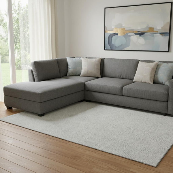 HomeRoots 10' X 14' Stylish Silver & Ivory Geometric Area Rug - Washable, UV Protected, Perfect for Families! 682937