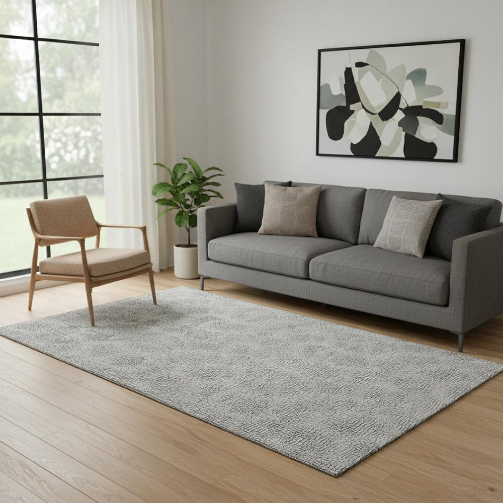 HomeRoots 5' X 8' Modern White and Black Geometric Area Rug with Stain Resistance and UV Protection Benefits 682939