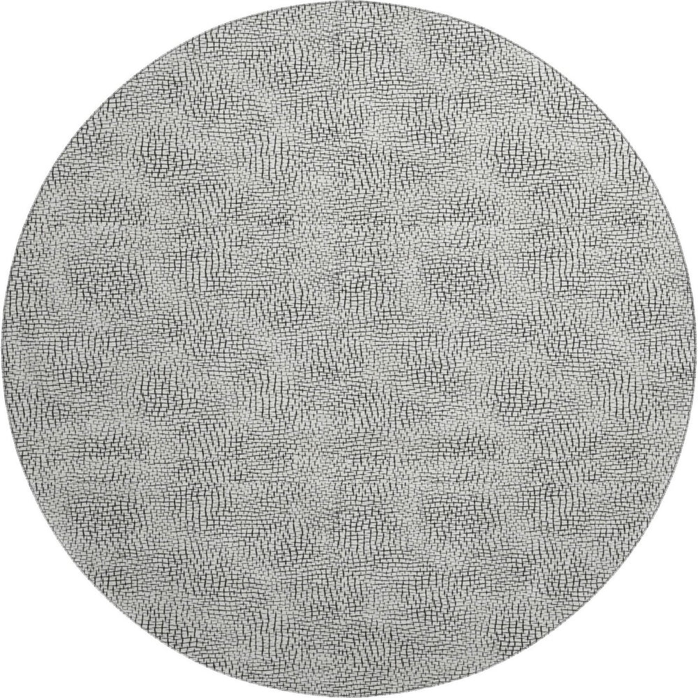 HomeRoots 8' Modern Black and White Geometric Washable Round Rug with UV Protection for High-Traffic Rooms 682940