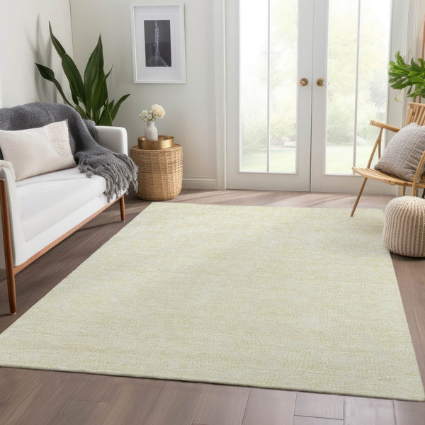 HomeRoots 5' X 8' Yellow and Ivory Geometric Area Rug – Stylish, Washable, UV-Protected for High-Traffic Spaces 682945