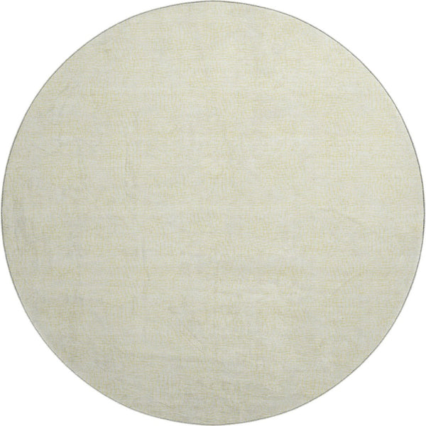 HomeRoots 8' Yellow And Ivory Geometric Washable Round Rug - UV Protected, Stain-Resistant, Modern Design 682946