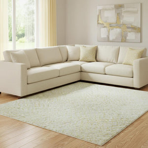 HomeRoots 8' X 10' Yellow And Ivory Geometric Area Rug - Washable, UV-Protected, Perfect for High-Traffic Spaces! 682947