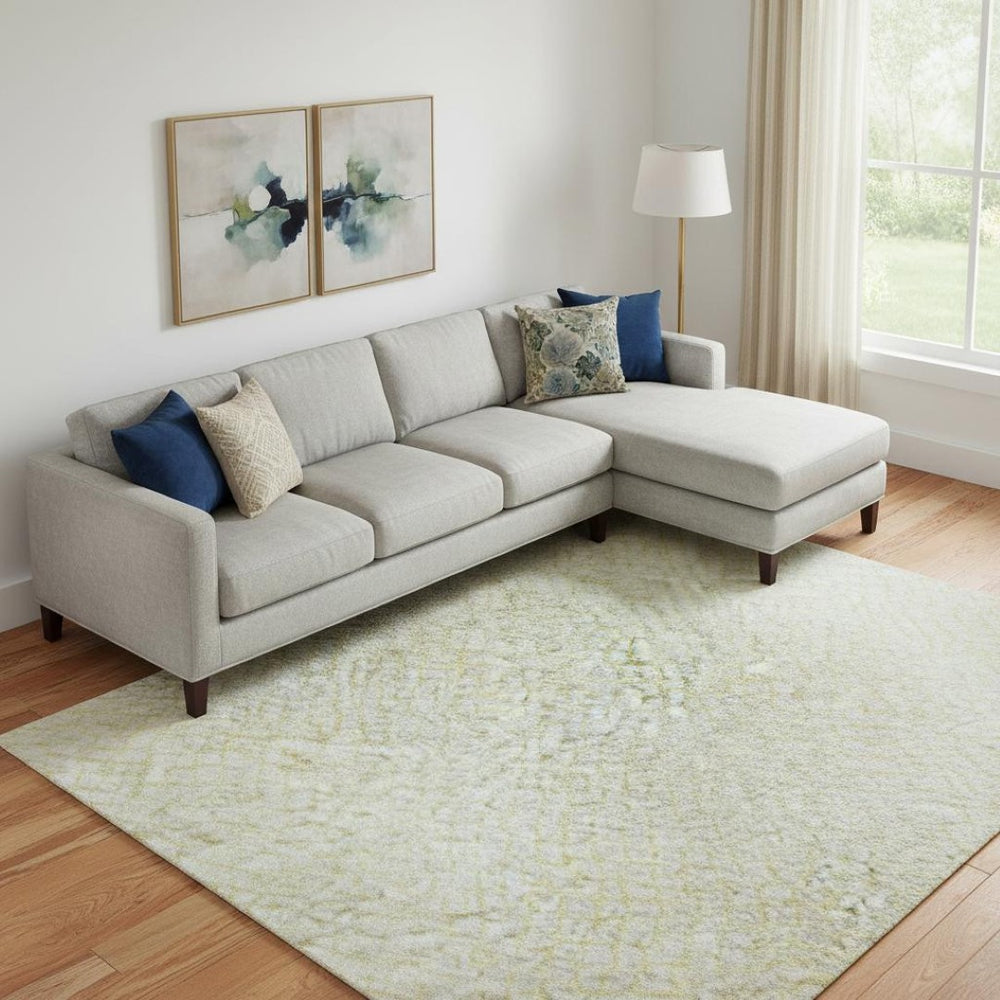 HomeRoots 9' X 12' Yellow Geometric Washable Area Rug - Stain Resistant, UV Protected & Modern Design Accent 682948
