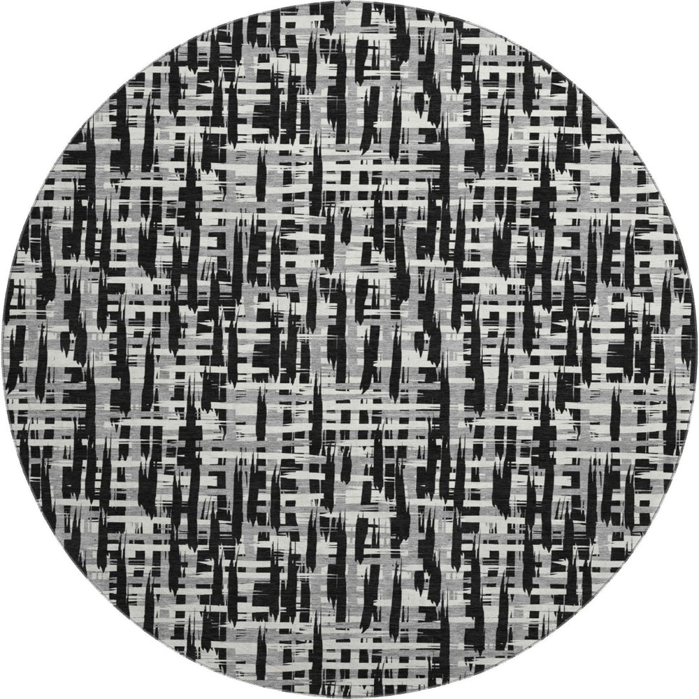 HomeRoots 8' Modern Abstract Geometric Washable Round Rug - Durable, Stain-Resistant, UV Protected Design 682952