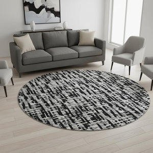 HomeRoots 8' Modern Abstract Geometric Washable Round Rug - Durable, Stain-Resistant, UV Protected Design 682952
