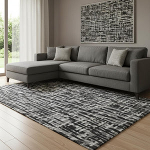 HomeRoots 8' X 10' Modern Black Ivory Gray Abstract Geometric Washable Area Rug with UV Protection & Durability 682953