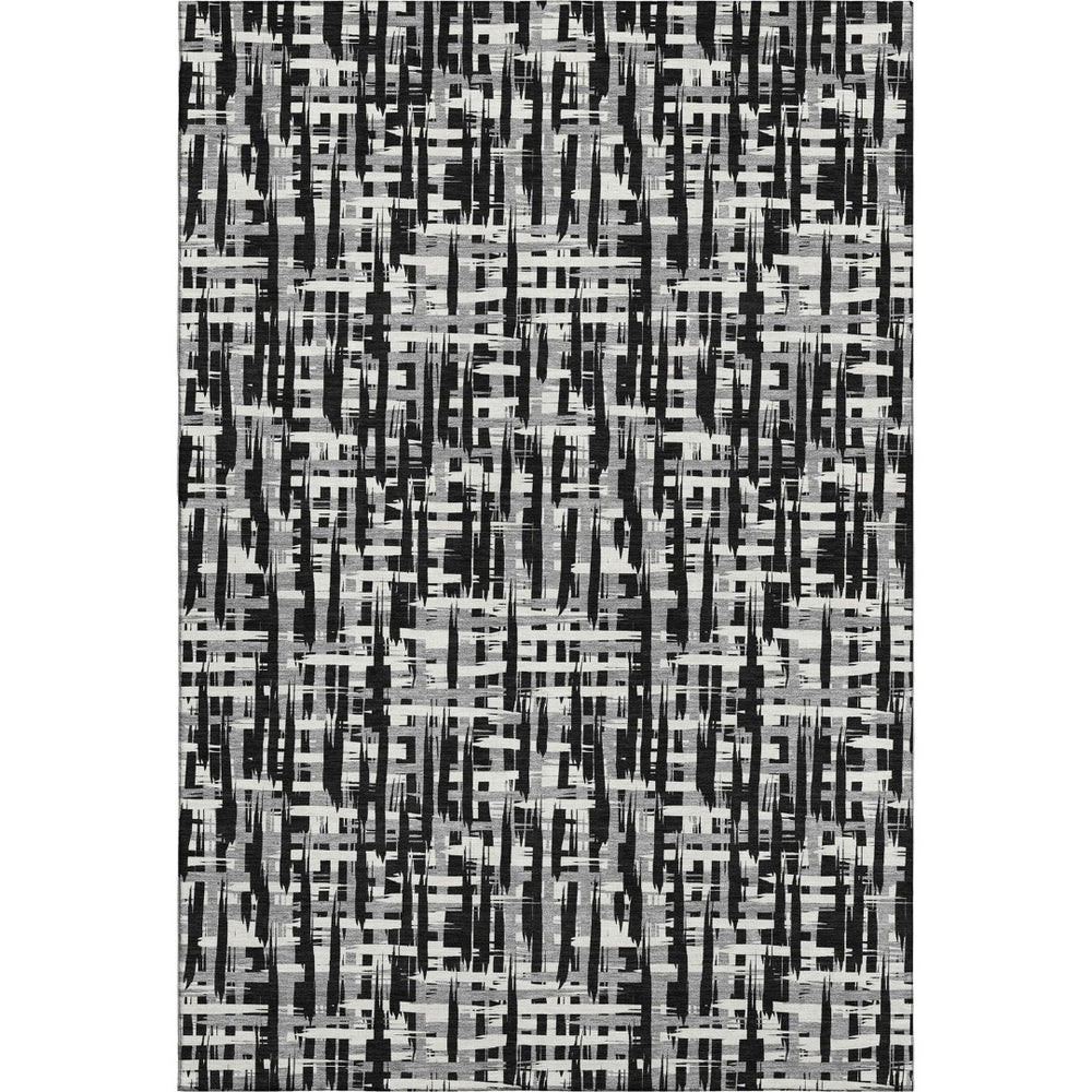 HomeRoots 10' X 14' Stunning Black Ivory Gray Geometric Washable Area Rug with UV Protection & Stain Resistance 682955