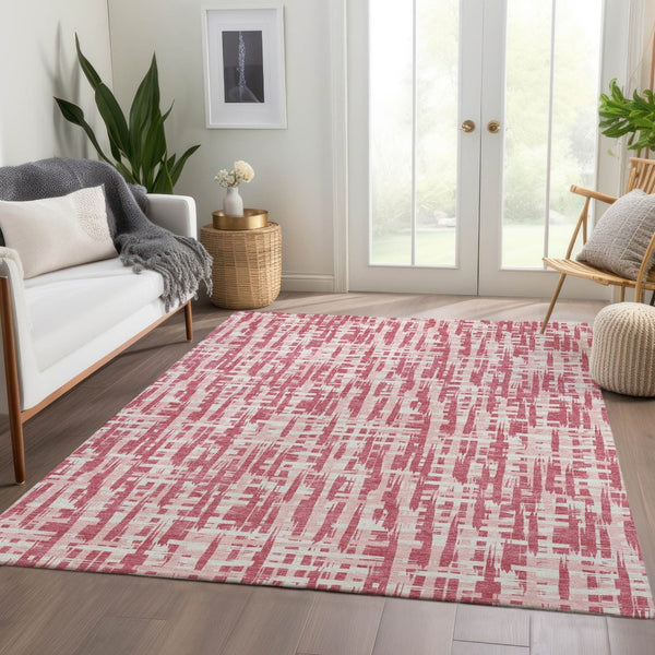 HomeRoots 5' X 8' Blush Pink & Ivory Geometric Area Rug - Washable, UV Protected, Stylish & Durable Design 682957