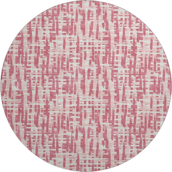 HomeRoots 8' Blush Pink & Ivory Abstract Geometric Round Rug - Washable, UV Protected, Stain Resistant Charm 682958