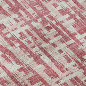 HomeRoots 8' Blush Pink & Ivory Abstract Geometric Round Rug - Washable, UV Protected, Stain Resistant Charm 682958