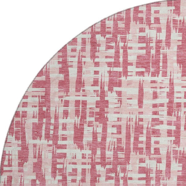 HomeRoots 8' Blush Pink & Ivory Abstract Geometric Round Rug - Washable, UV Protected, Stain Resistant Charm 682958