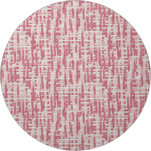 HomeRoots 8' Blush Pink & Ivory Abstract Geometric Round Rug - Washable, UV Protected, Stain Resistant Charm 682958