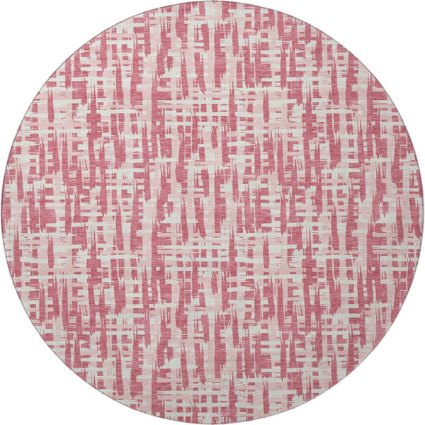 HomeRoots 8' Blush Pink & Ivory Abstract Geometric Round Rug - Washable, UV Protected, Stain Resistant Charm 682958