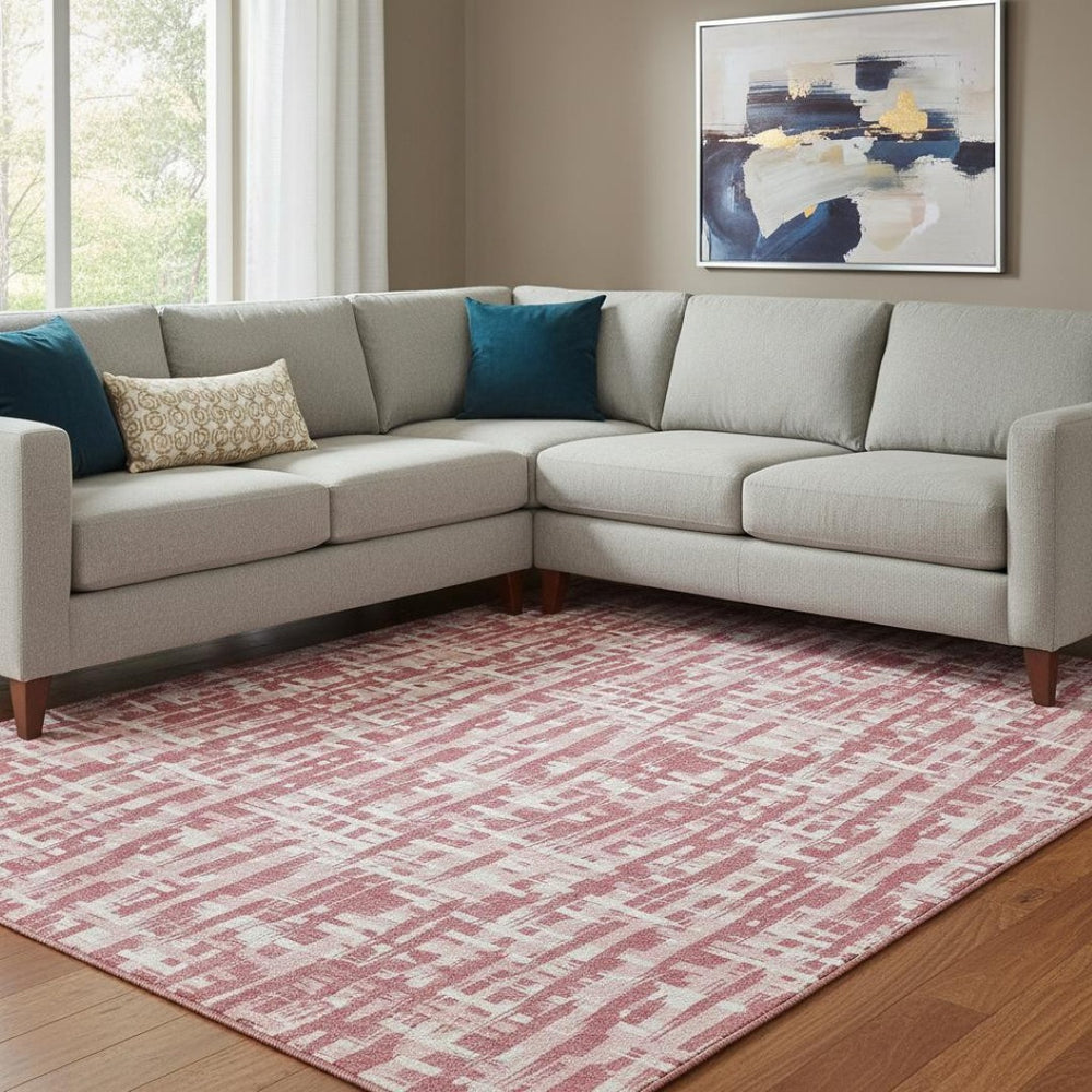 HomeRoots 10' X 14' Blush Pink Ivory Abstract Area Rug - Stylish, Washable, UV Protected & Stain Resistant Design 682961