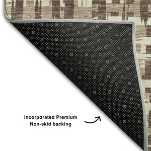 HomeRoots 5' X 8' Abstract Geometric Area Rug in Brown, Beige & Ivory - Washable, UV-Protected & Stain-Resistant 682963