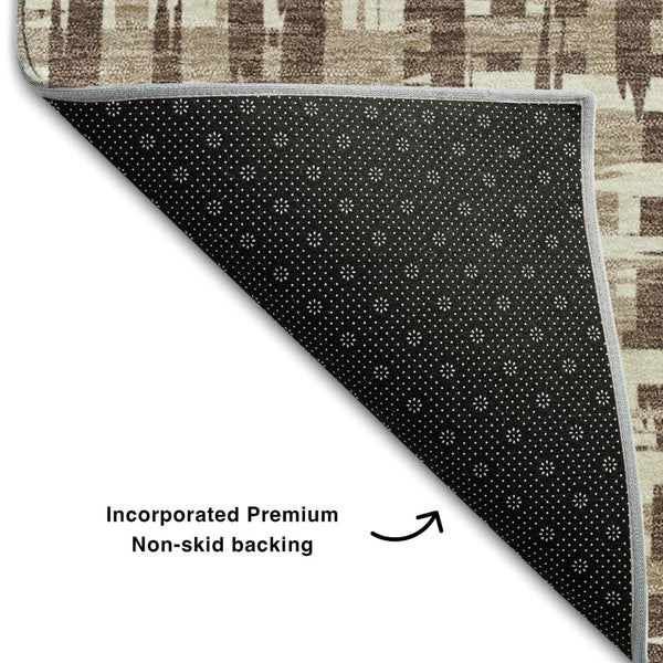 HomeRoots 5' X 8' Abstract Geometric Area Rug in Brown, Beige & Ivory - Washable, UV-Protected & Stain-Resistant 682963